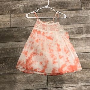 Coral and White tie die print top